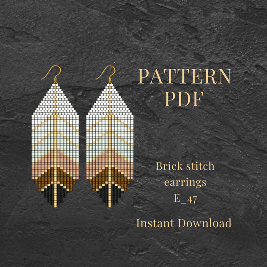 Feather Brick stitch earrings pattern on a dark textured background