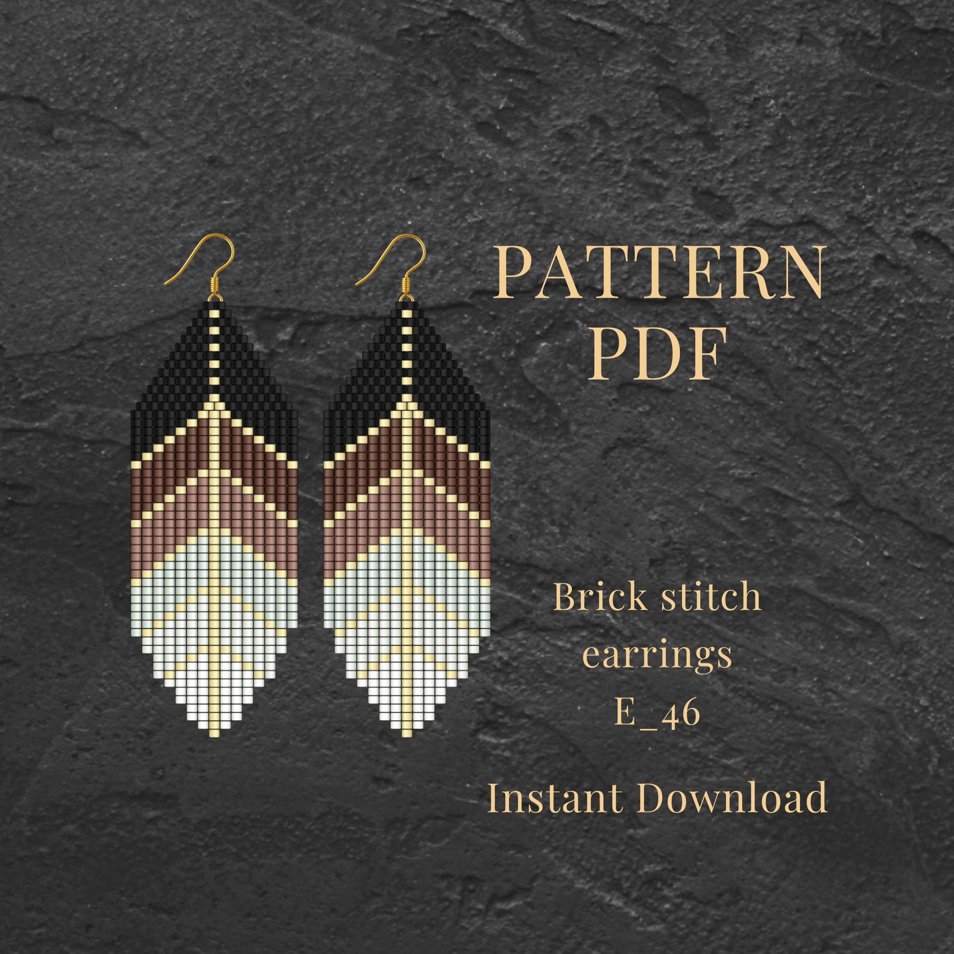 Feather Brick stitch earrings pattern PDF on a dark textured background
