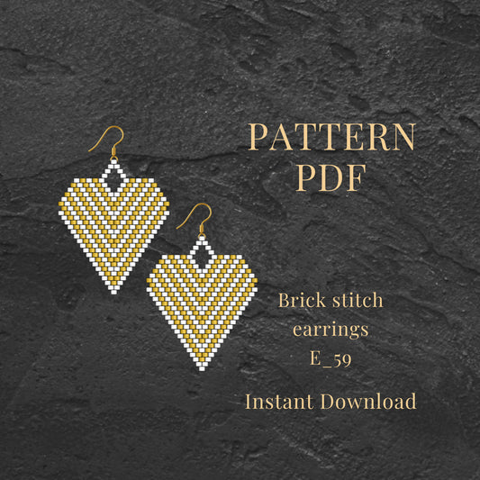 gold heart Brick stitch earrings pattern PDF on a dark textured background