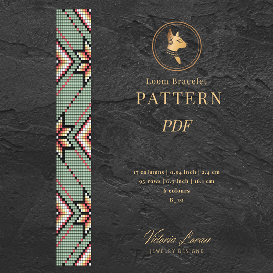 Green-boho-Loom bracelet pattern PDF with geometric design on a dark textured background