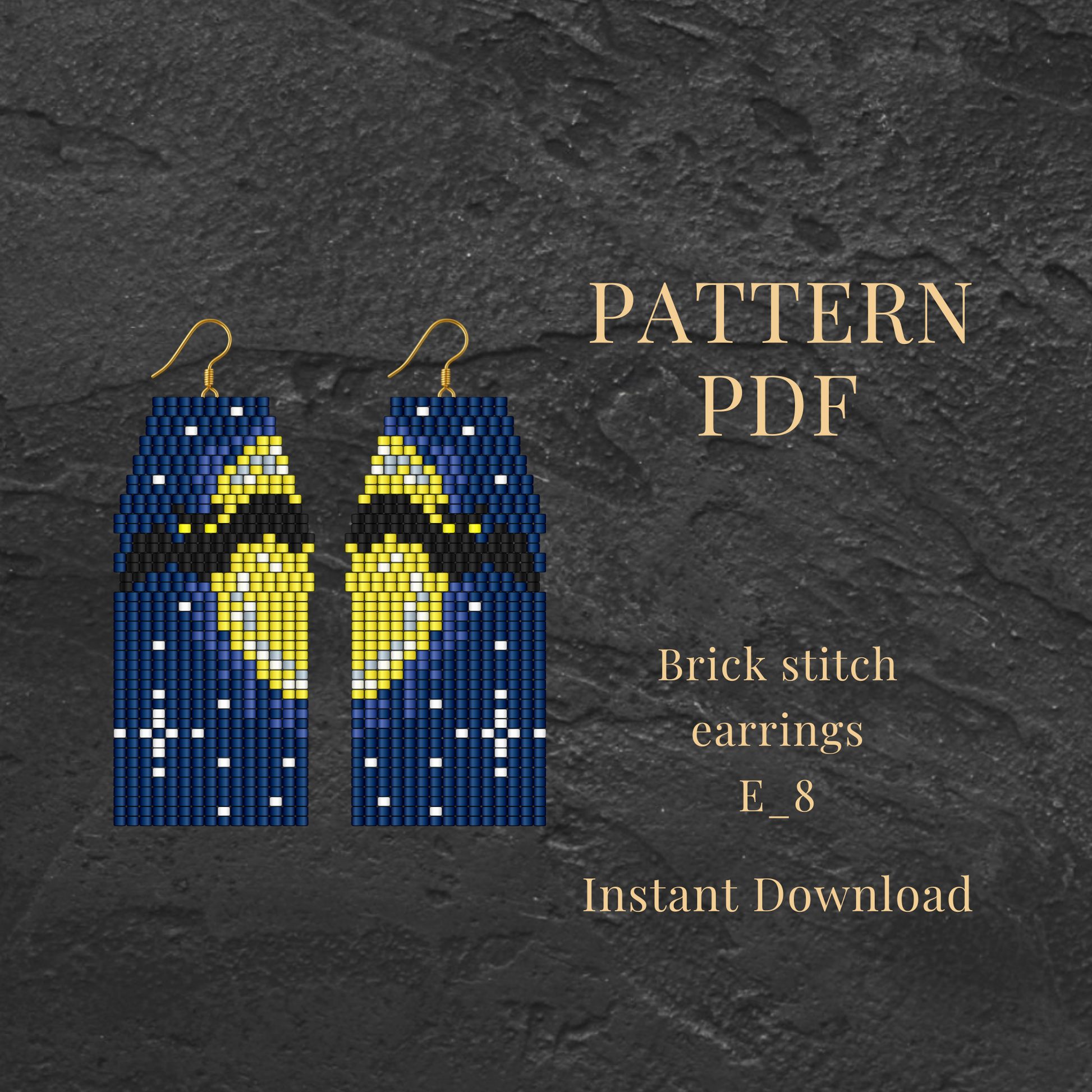 bat Brick stitch earrings pattern PDF on a dark textured background