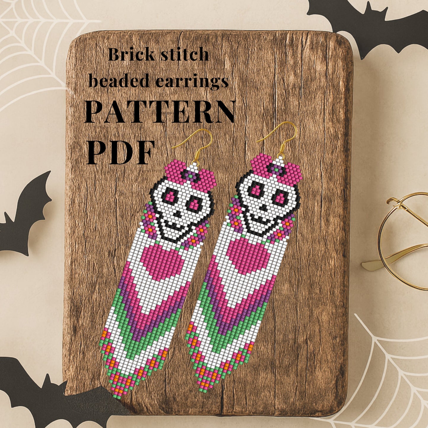 Skull-Brick stitch beaded earrings pattern