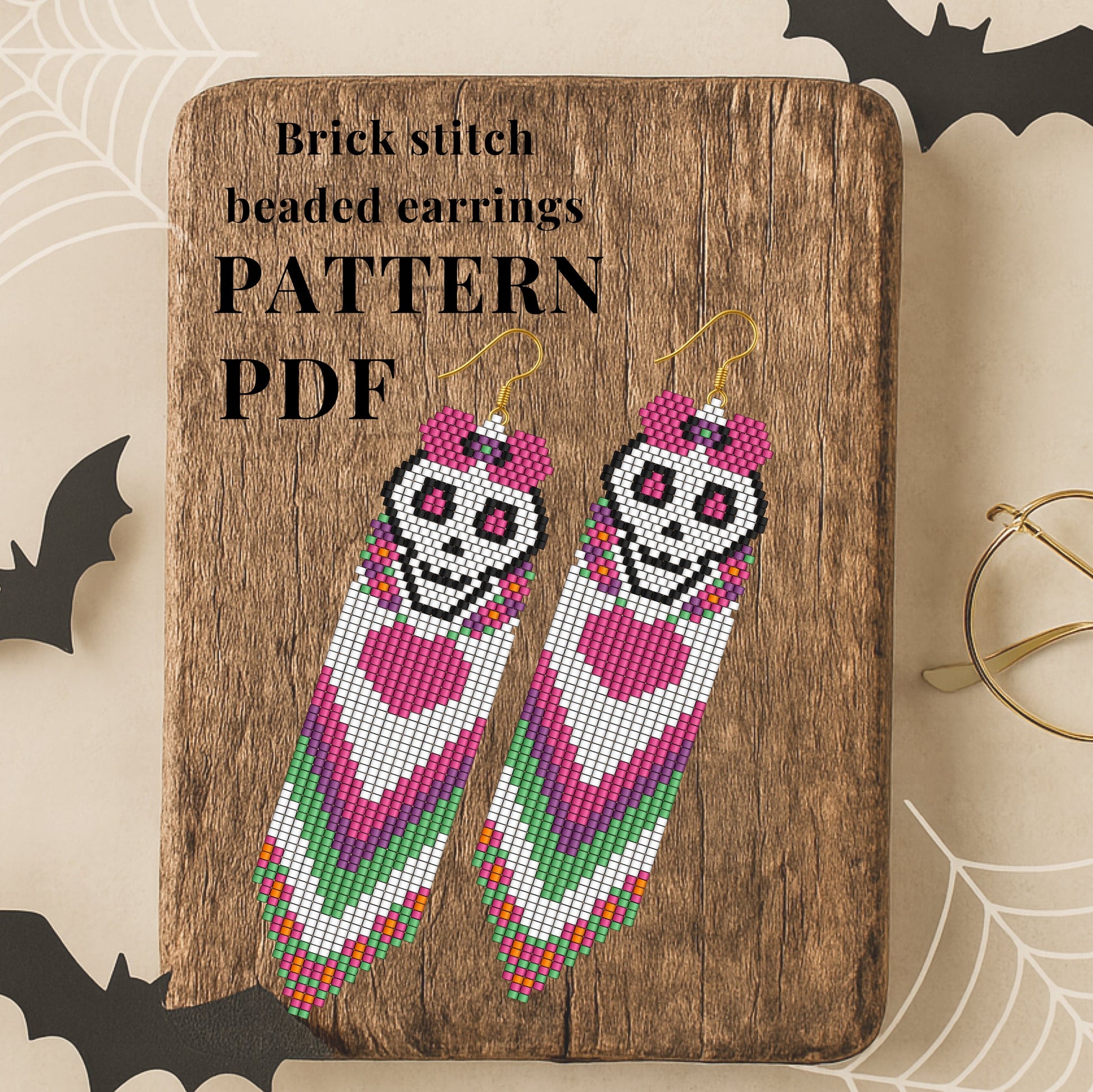 Skull-Brick stitch beaded earrings pattern