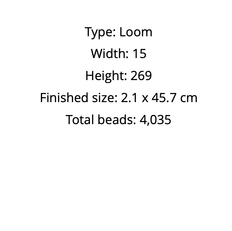 Text displaying dimensions and bead count for a loom product on a white background