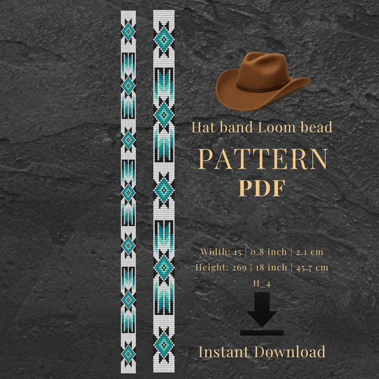 Hat band loom bead pattern PDF with a brown cowboy hat on a dark gray background