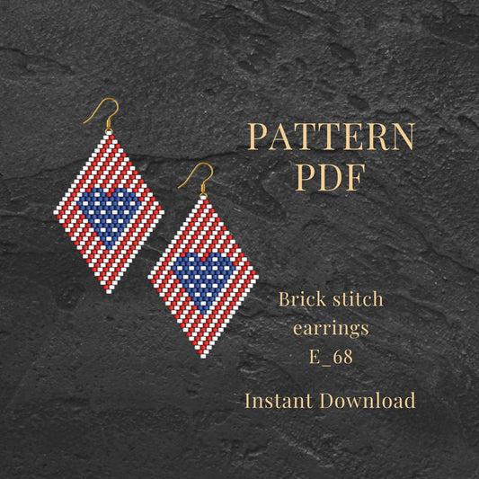 Brick stitch earrings pattern with American flag design 
