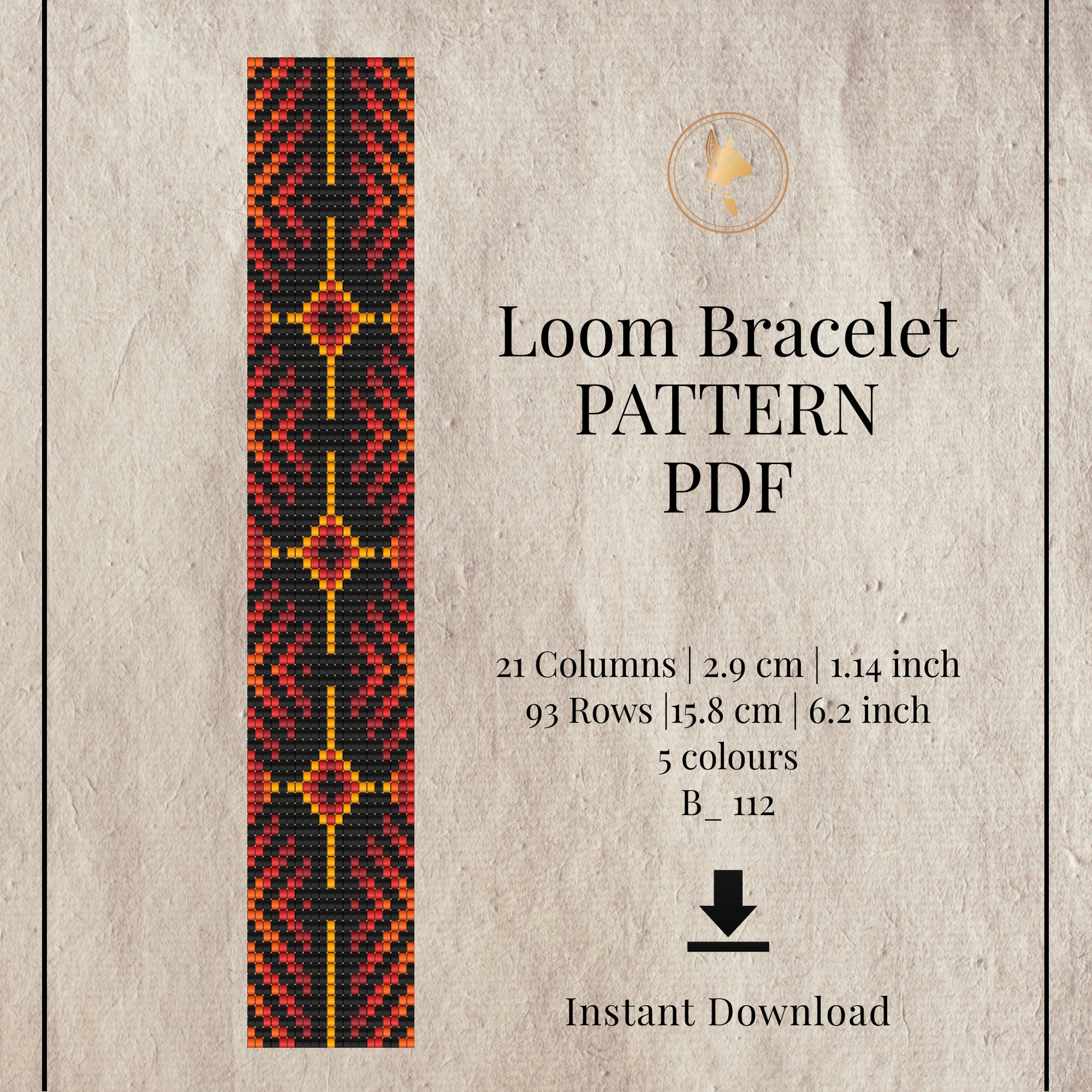 Loom bracelet pattern PDF with geometric design on a textured beige background