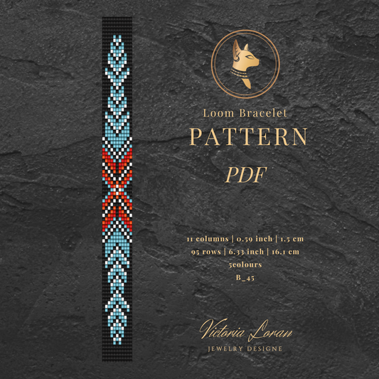 Loom bracelet pattern PDF with geometric design on a dark background