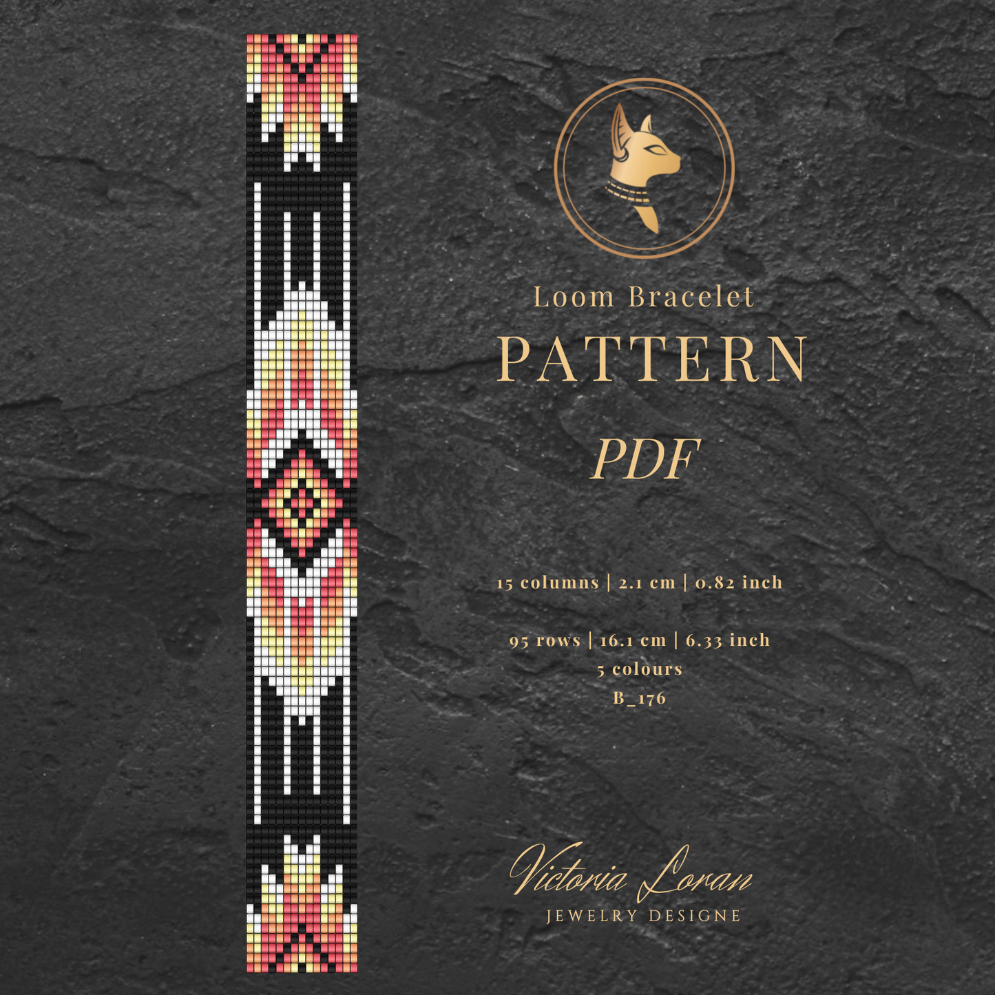 Black Tribal-Style Loom Bracelet Pattern PDF | Miyuki Delica 11/0 | Instant Download