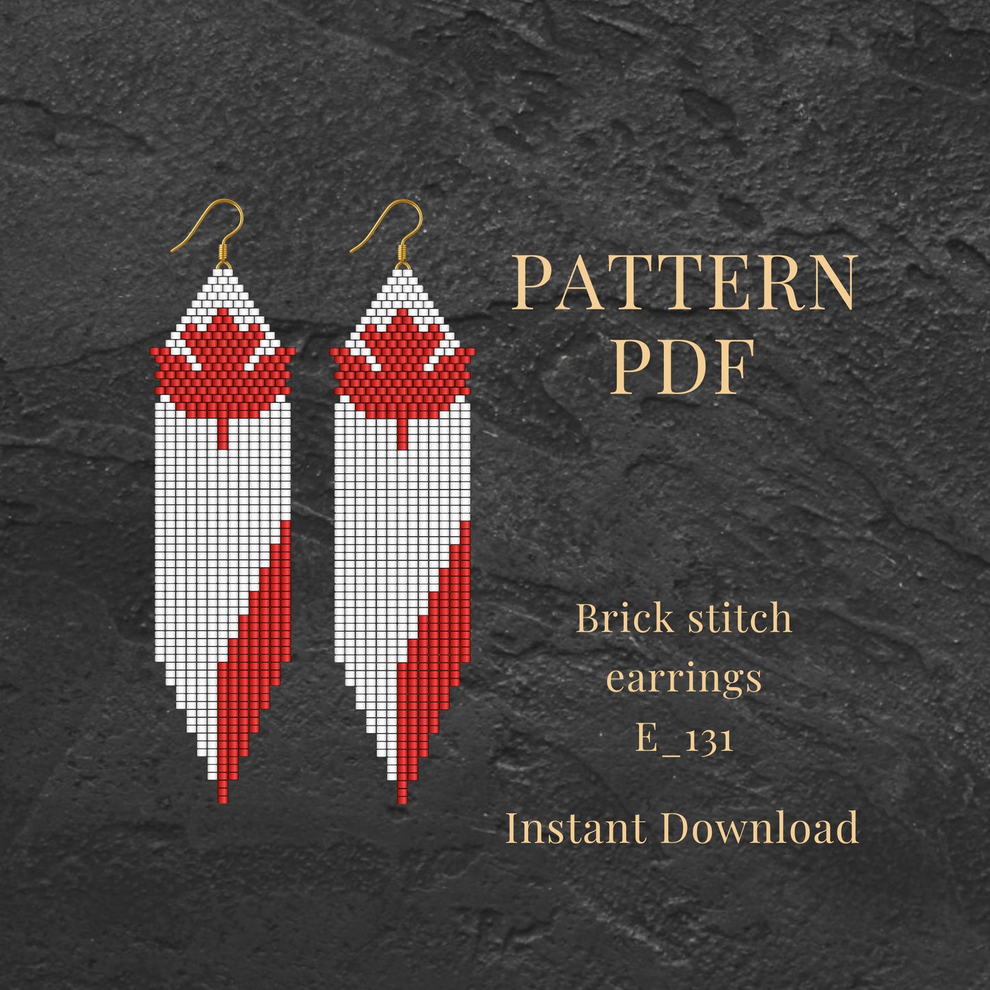 Maple leaf Brick stitch earrings pattern PDF on a dark textured background