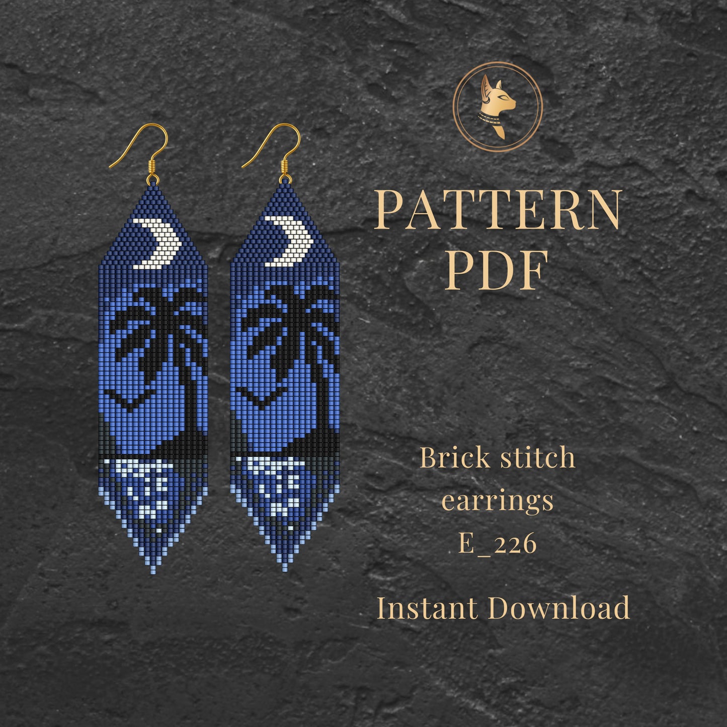 Seed Beaded Earrings Pattern PDF Palm and Moon Brick Stitch Summer Earrings