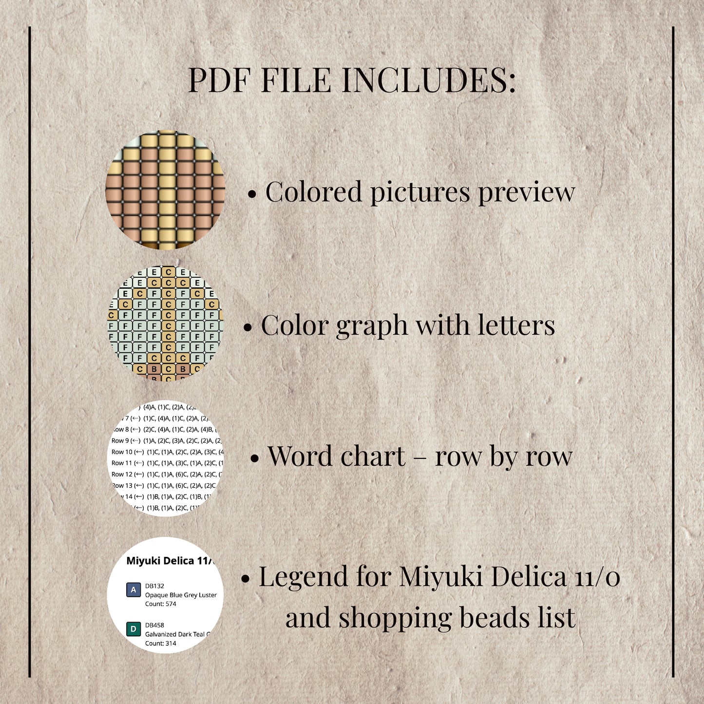 Textual information about a PDF file contents on a textured beige background