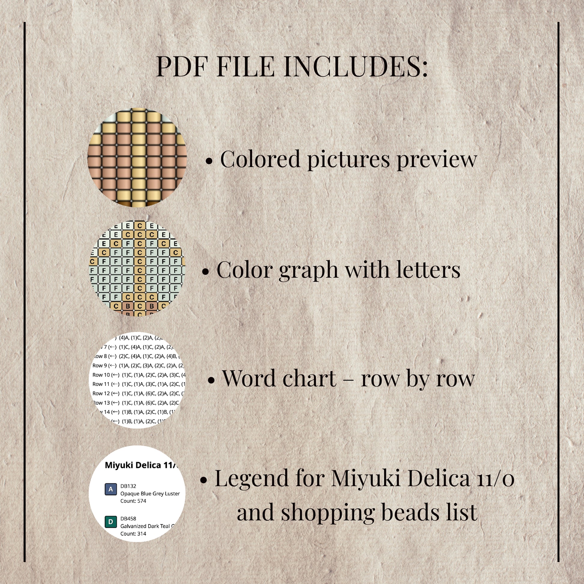 Textual information about a PDF file contents on a textured beige background