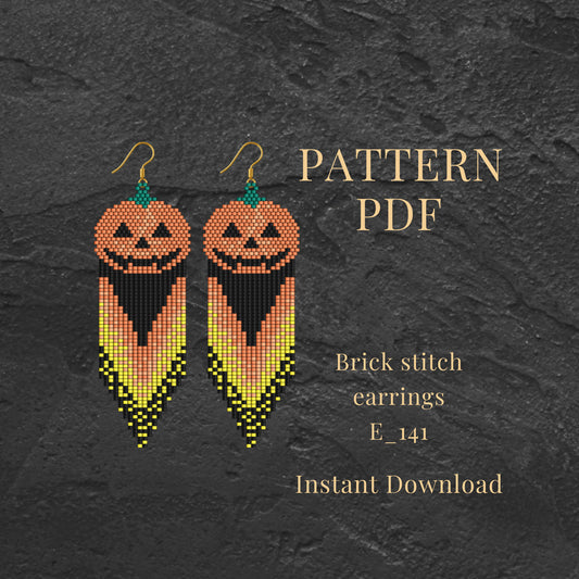 Brick stitch earrings pattern PDF pumpkin earring pattern for halloween