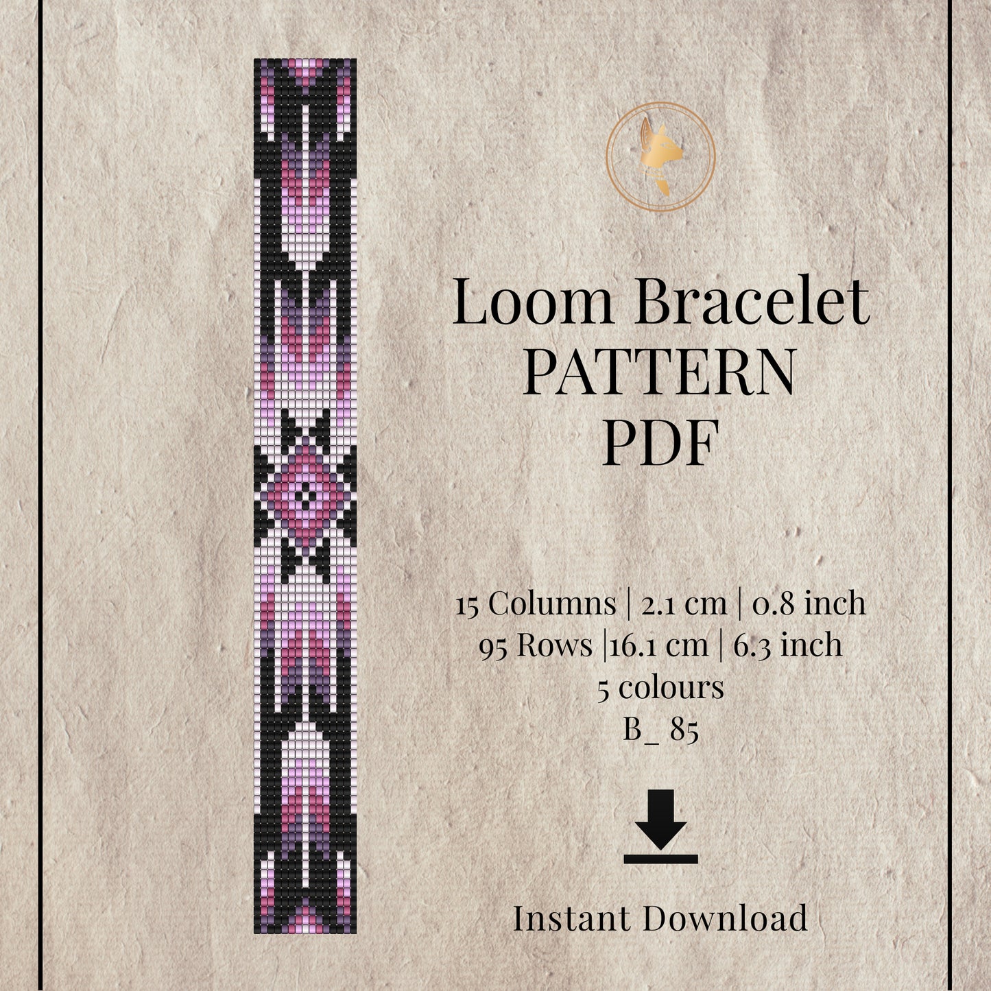 Loom Beading Bracelet Pattern PDF | Purple Geometric | Miyuki Delica 11/0 | Instant Download