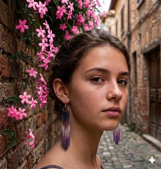 💜 Boucles d’oreilles longues violettes en perles (seed beads) 💜