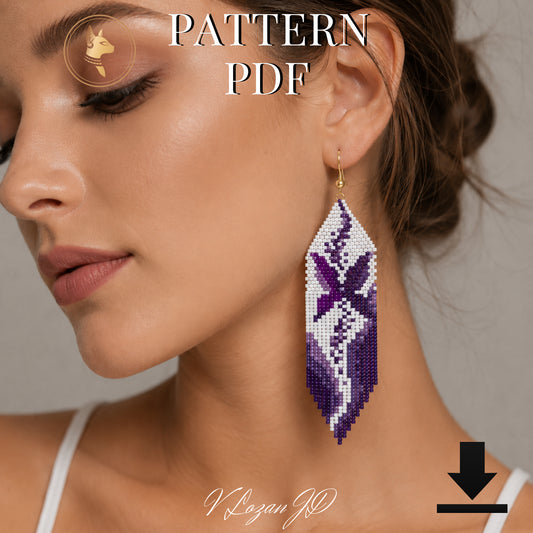 Purple Butterfly Wings Seed Beads Earrings Pattern PDF Brick Stitch Miyuki Beading Patterns, Colorful Earrings