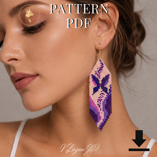 Purple Butterfly Wings Seed Beads Earrings Pattern PDF Brick Stitch Miyuki Beading Patterns