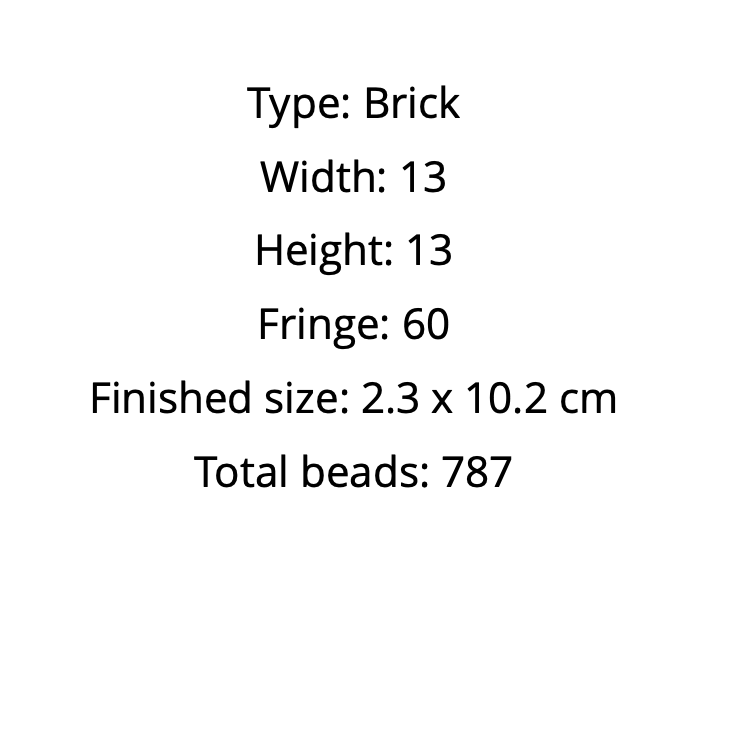Text detailing brick-stitch earrings specifications size