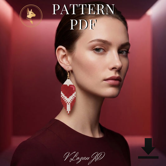 Red Heart Seed Bead Earrings Pattern PDF | Brick Stitch Miyuki Pattern DIY | Valentine Gif