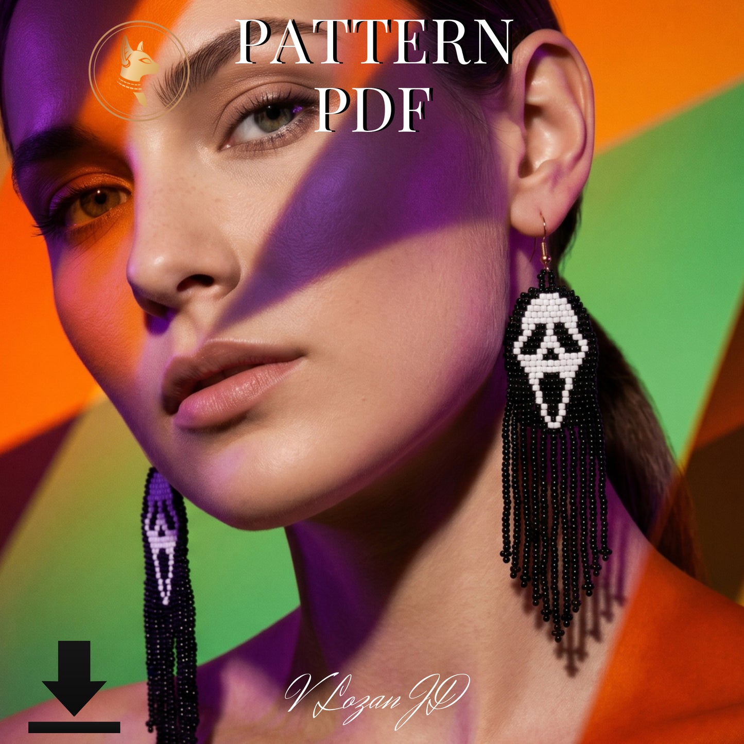 Scream Face Halloween Earrings Pattern PDF – Easy Two-Color Brick Stitch Design