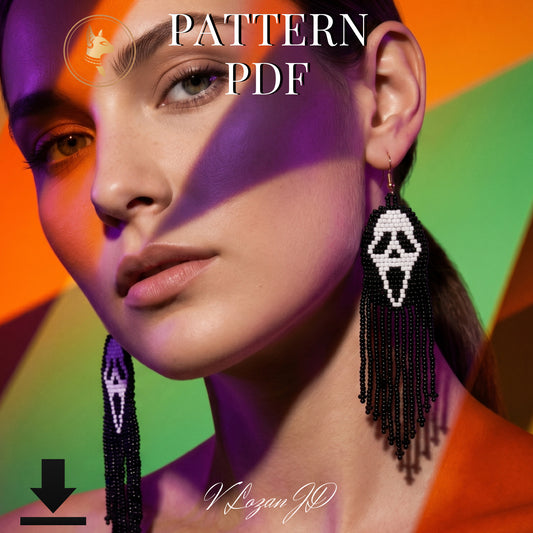 Scream Face Halloween Earrings Pattern PDF – Easy Two-Color Brick Stitch Design