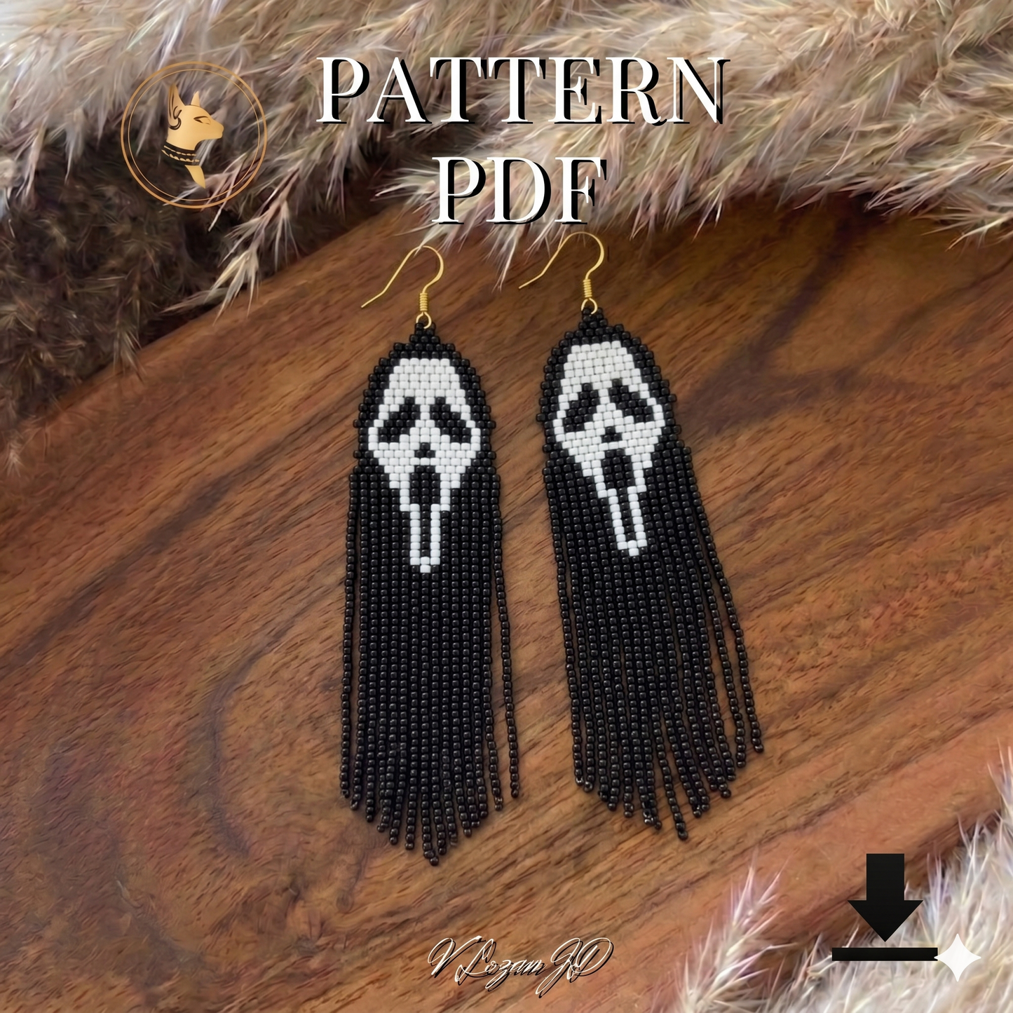 Scream Face Halloween Earrings Pattern PDF – Easy Two-Color Brick Stitch Design