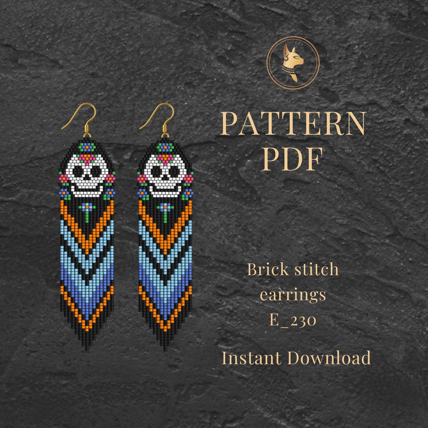 Brick Stitch Sugar Skull Earrings Pattern PDF Seed Bead Halloween Beading Tutorial DIY