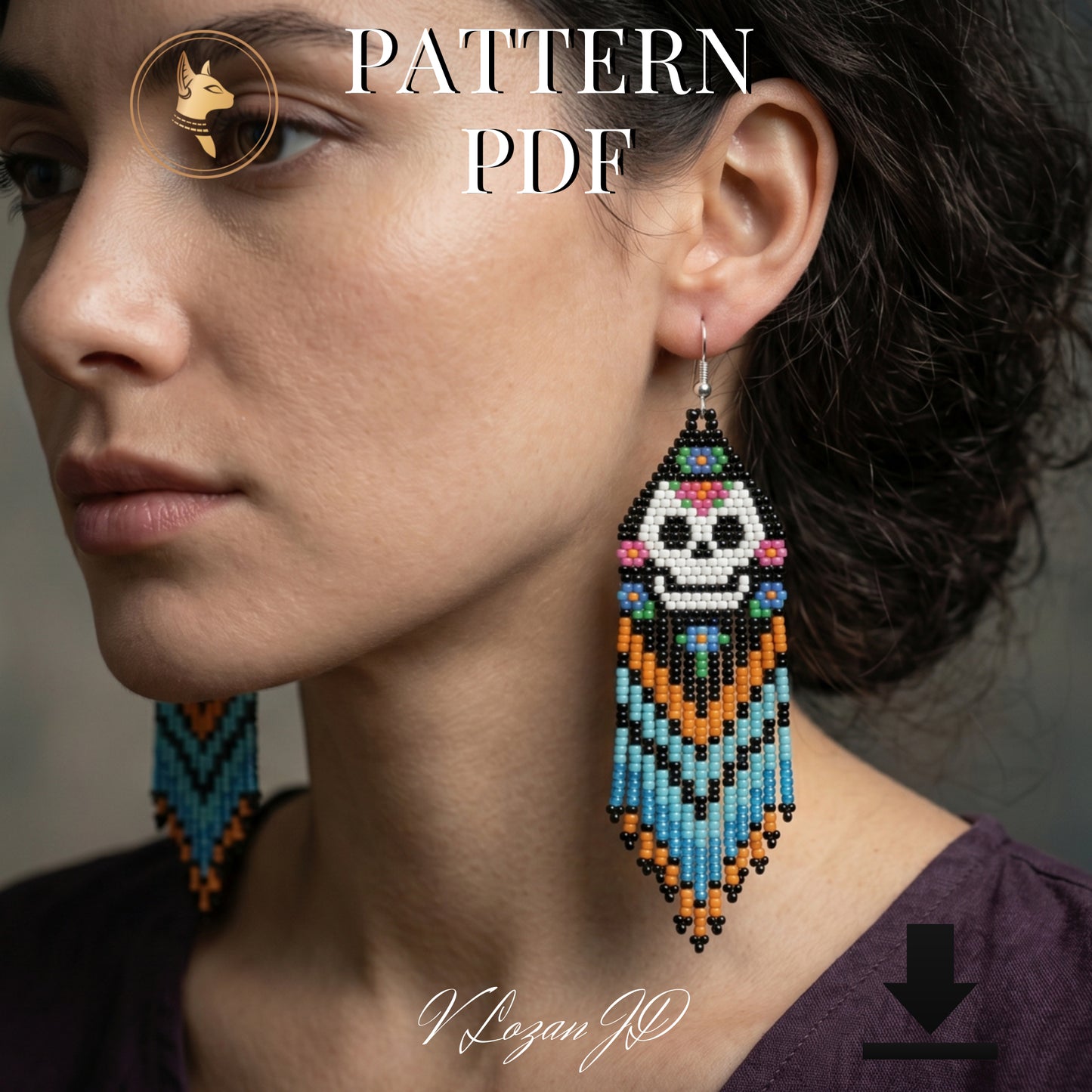 Brick Stitch Sugar Skull Earrings Pattern PDF Seed Bead Halloween Beading Tutorial DIY
