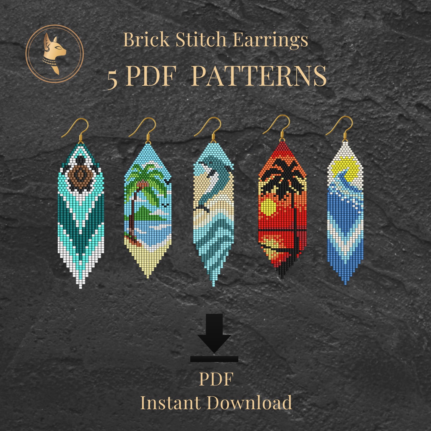Turtle Seed Bead Earrings Pattern Bundle, Brick Stitch Summer Designs, 5 PDF Patterns
