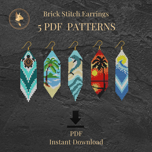 Turtle Seed Bead Earrings Pattern Bundle, Brick Stitch Summer Designs, 5 PDF Patterns