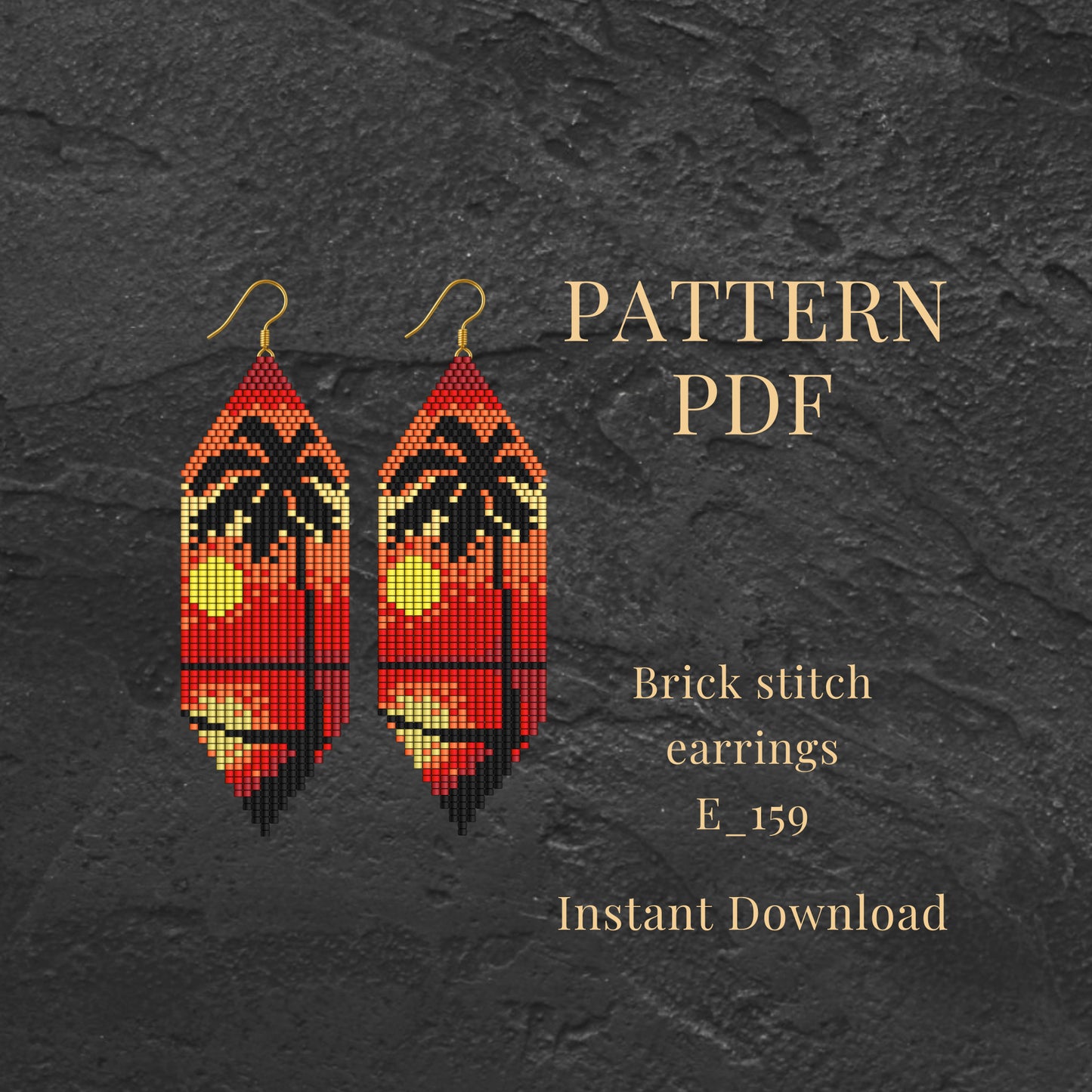 sunrise Brick stitch earrings pattern PDF on a dark textured background