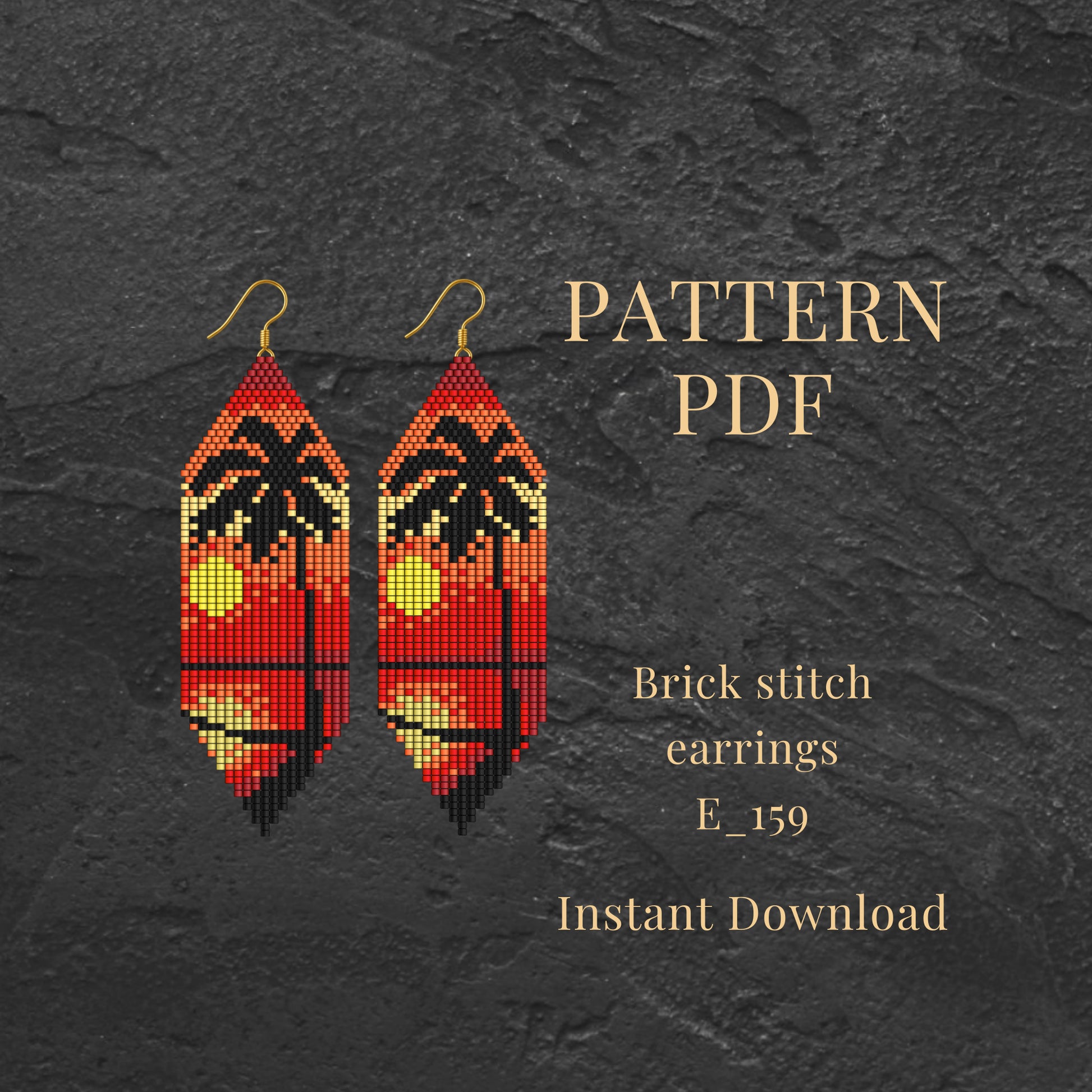 sunrise Brick stitch earrings pattern PDF on a dark textured background