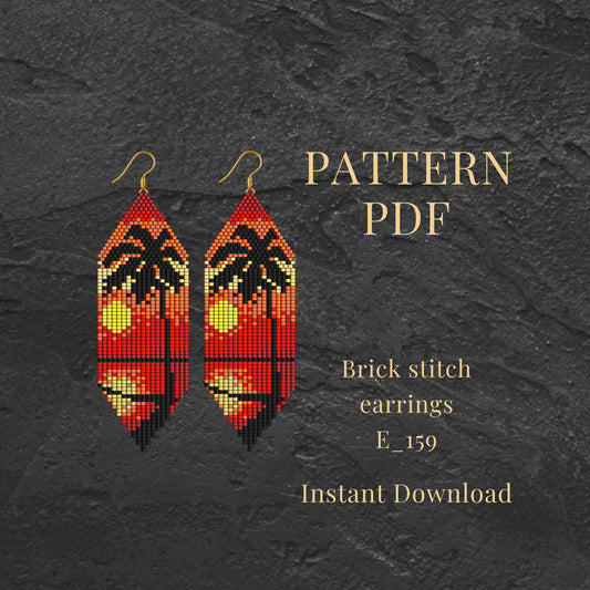 sunrise Brick stitch earrings pattern PDF on a dark textured background