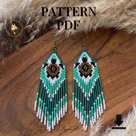 Turtle Beaded Earrings Pattern PDF – Brick Stitch with Fringe | Miyuki Delica 11/0