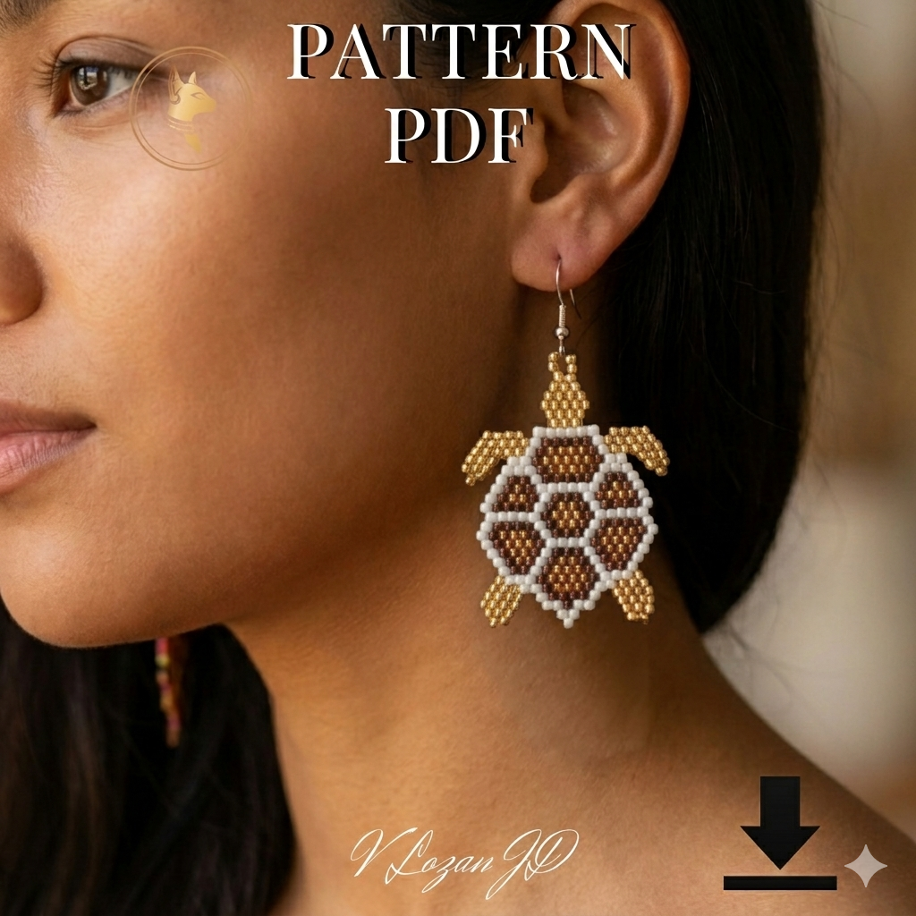 Turtle Brick Stitch Pattern PDF | Miyuki Seed Bead Earrings Ocean Design Inspired