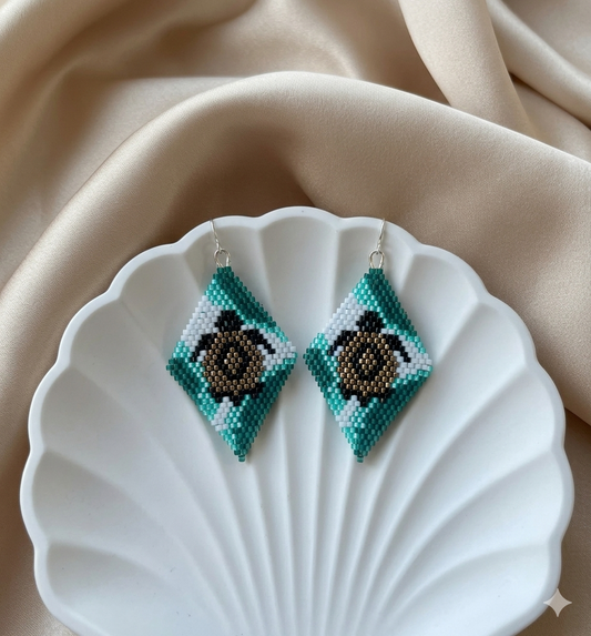 🐢 Boucles d’oreilles avec petites tortues en Miyuki Delica 🐢