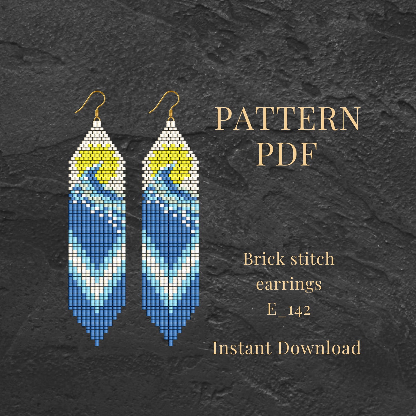 Wave Beaded Earrings Pattern PDF – Brick Stitch with Fringe | Miyuki Delica Seed Bead Design